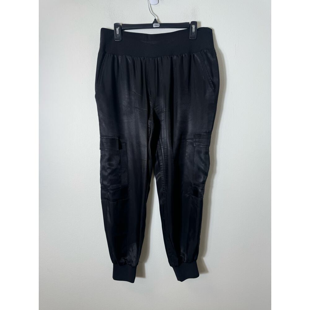 Cinq a Sept Black Satin Cargo Jogger Pants Sz M
